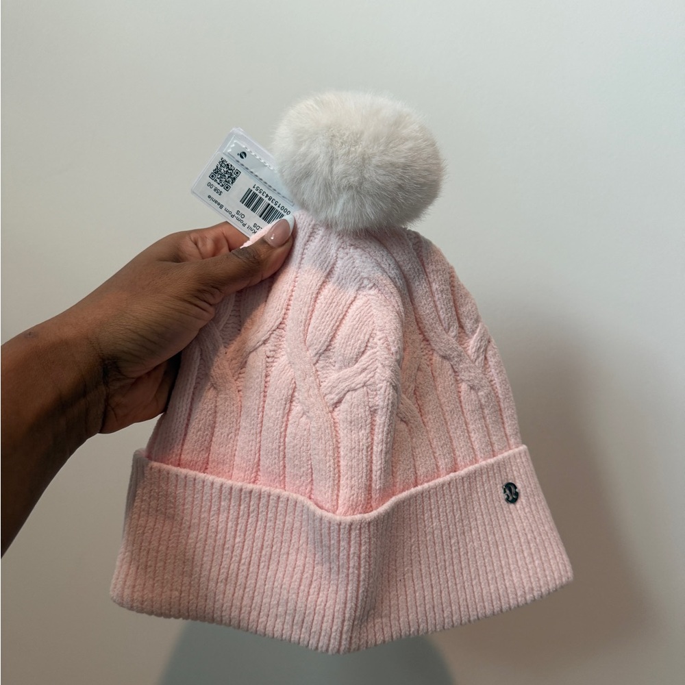 Lululemon Pink Cable Knit Pom-Pom Beanie